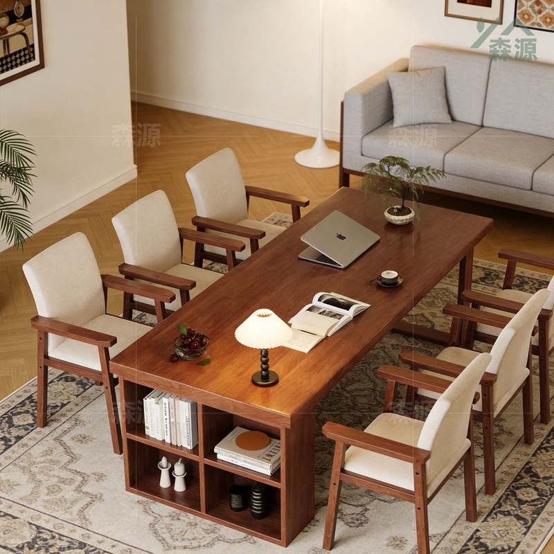 Solid Wood Large Board Table, Simple Design, Multifunctional Dining Table, Study Desk, Long Table, Integrated Open Storage Workbench