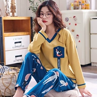 Bộ đồ ngủ nữ mùa xuân và mùa thu cotton mỏng tay dài Bộ Hàn Quốc ngọt ngào dễ thương Lady có thể mặc nhà quần áo ngủ nữ mùa hè