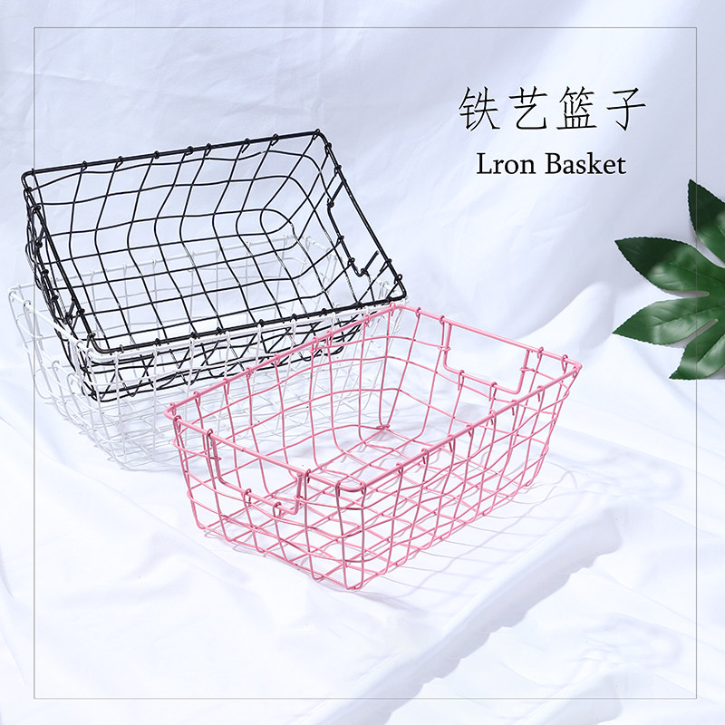 Nordic chic minimalist wrought iron grid basket storage blue photo props ins shoes bag cosmetics photography props