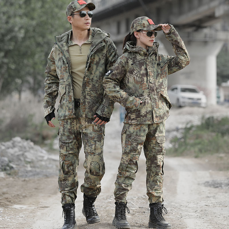 Autumn Winter Python Camouflate Fatigues Suit for men and women Special soldiers for training and suede Assault Resistant Field Work Uniform