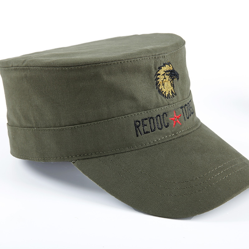 Army green eagle hat Men's and women's outdoor leisure visor riding mountaineering fishing sunscreen flat top cap breathable