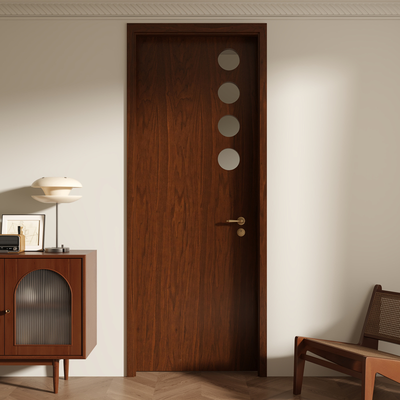 Solid Wood Lacquered Door for Bedroom, Mid-Century Style Black Walnut Flat Door, Natural Wood French Style, Trendy Room Interior, New Chinese Style Solid Wood Lacquered Door for Bedroom, Mid-Century Style Black Walnut Flat Door, Natural Wood French Style, Trendy Room Interior, New Chinese Style