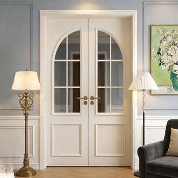 Wooden Solid Wood Lacquered White Doors for Study, Bedroom, Double Door, Light French Retro Style Entryway