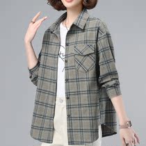 Long sleeve shirt outside wearing shirt blouse 2022 Early spring and autumn new pure all-cotton middle-aged mom hit bottom-jersey woman