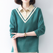 Mom t-shirt undershirt 2022 Spring autumn new middle aged inner lap shirt fashion foreign air long sleeve blouses woman