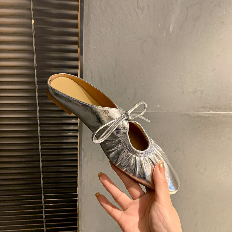 Genuine Leather French Niche Retro Silver Baotou Half Slippers for Women Summer Outer Wear Sandals Golden Mary Jane Ballet Shoes Genuine Leather French Niche Retro Silver Baotou Half Slippers for Women Summer Outer Wear Sandals Golden Mary Jane Ballet Shoes