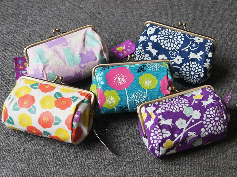 日单日京和风花柄系列夹扣收纳包蛙口钱包化妆包都市杂物包