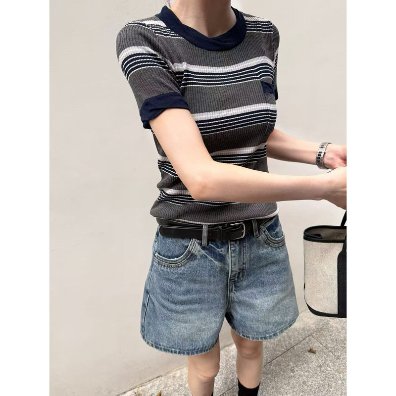 Lu.Future+A-Line Denim Shorts, Washed, Simple, Versatile, Slimming Denim Shorts