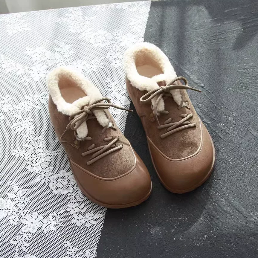 Теплые утепленные кожаные ботинки для женщин осень-зима с бархатными Birkenstock новые стиль 2024 года, уродливая мягкая подошва, меховые ботинки с плоскими подошвами