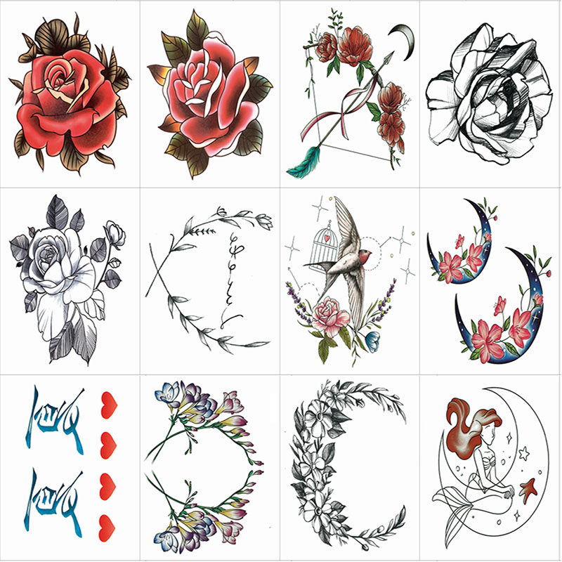 (12 sets) tattooed with waterproof persistent female male Rose Moon pattern Colour Scar Tattoo