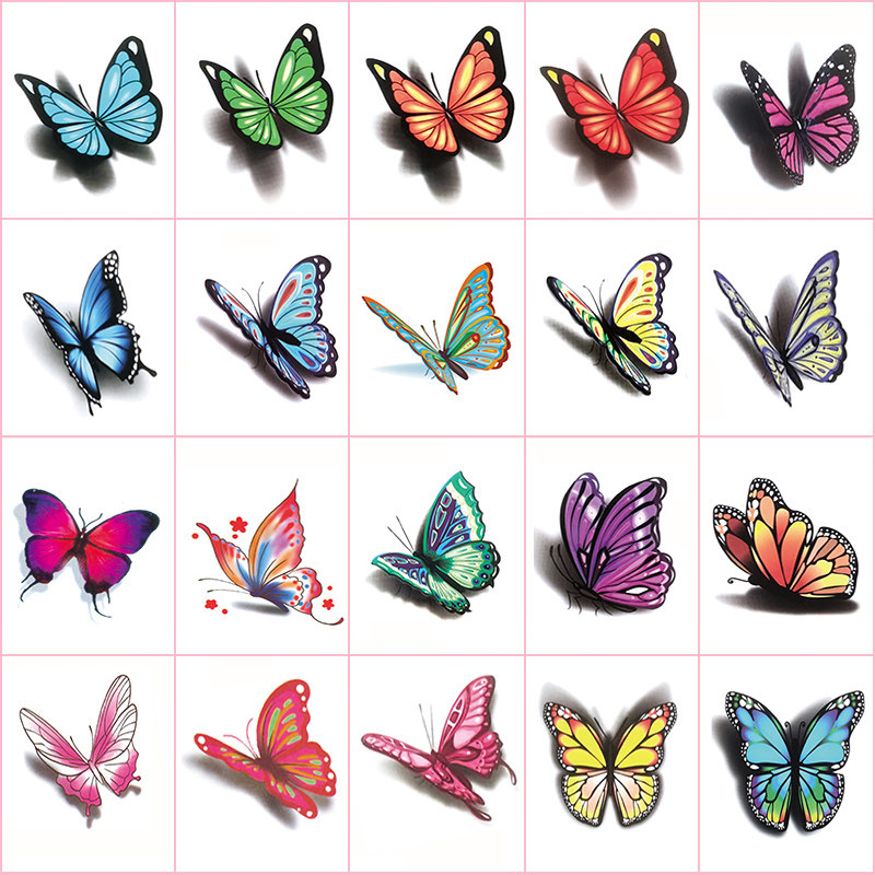 Color tattoo sticker Waterproof Lasting Fresh 3D Cubism Feeling Butterfly Feet Naked lock bones Inwind
