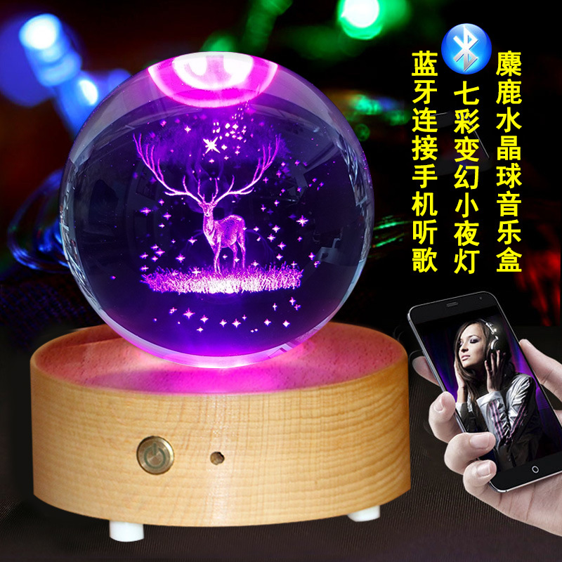 Crystal Ball Woody Bluetooth Music Box Octaonic Box Creative Handmade Diy Girl Birthday Present Girl Send Children