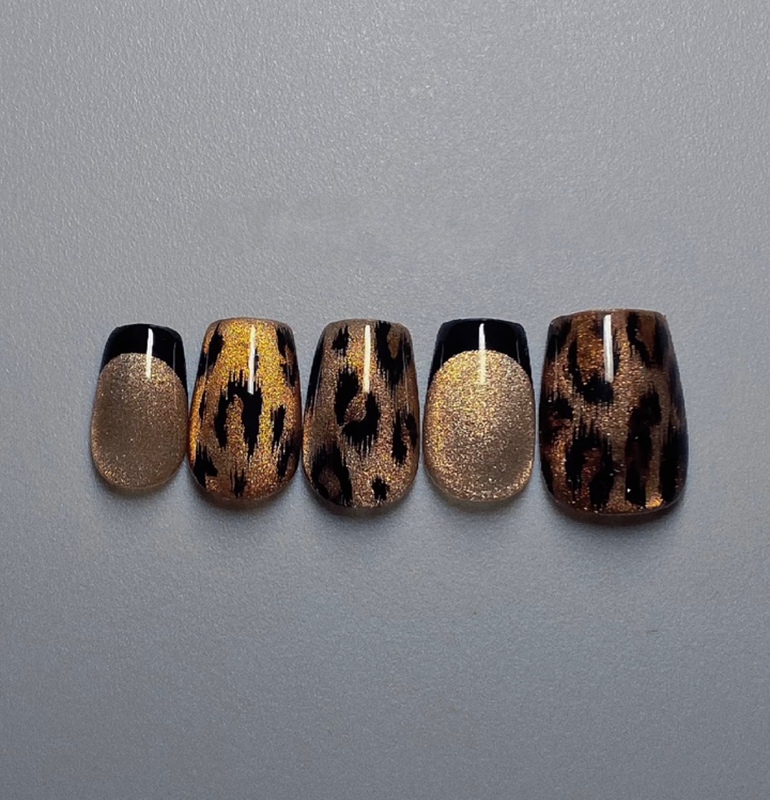 Cat-Eye Leopard Print French Manicure High-End Handmade Wearable Nail Polish Finished Nail Pieces Cat-Eye Leopard Print French Manicure High-End Handmade Wearable Nail Polish Finished Nail Pieces