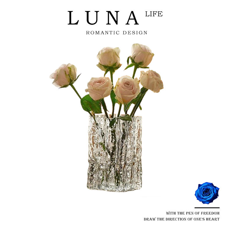 Luna·Flowing Light·Glass Vase Decoration for Living Room Flower Arrangement, Light Luxury and High-End Feel |   Streamer