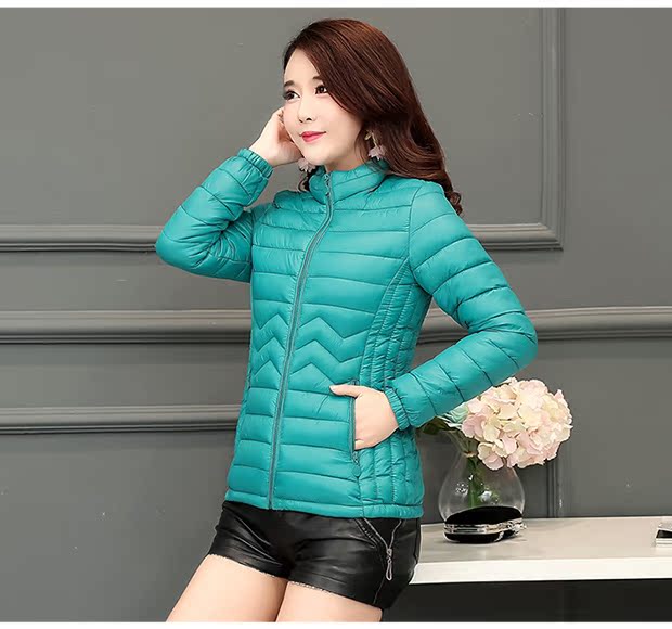 2018 mới mỏng mùa thu xuống cotton phù hợp với cổ áo eo eo dài tay áo bó sát sợi chỉ rắn màu ngắn áo khoác cotton mẫu áo phao nữ đẹp 2019