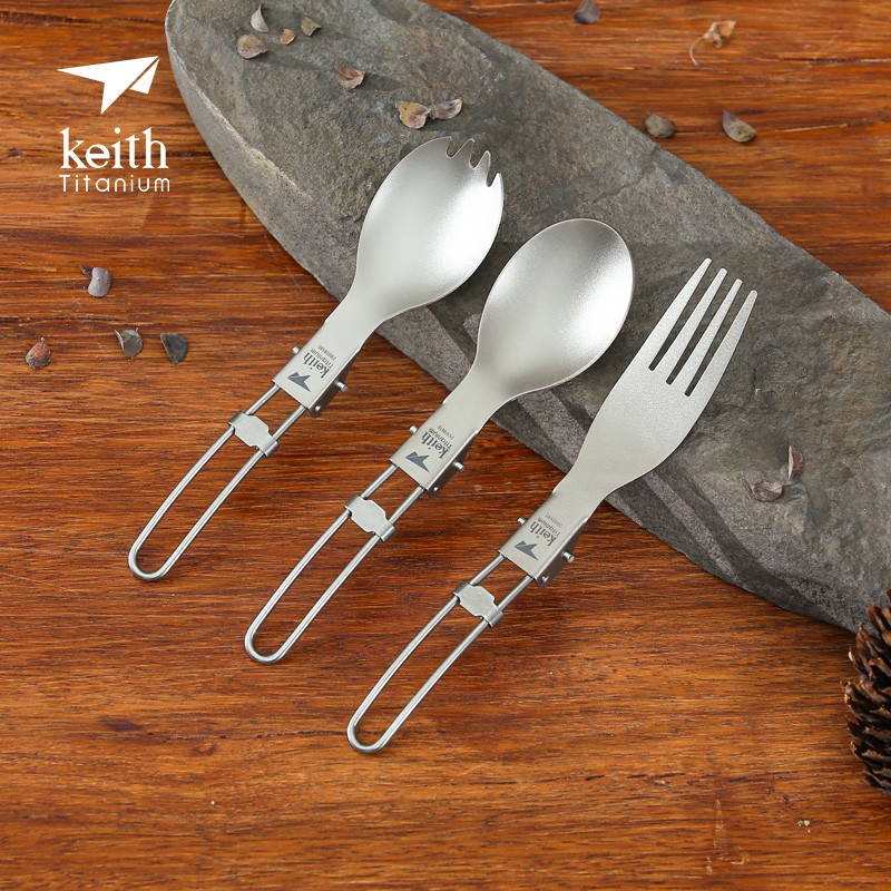 keith shears pure titanium fork spoon dual-use folding fork spoon light weight titanium spoon outdoor camping cutlery spoon rice fork-Taobao