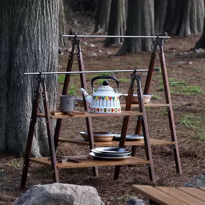 TNR outdoor solid wood rack camping portable shelf multi-layer storage cutlery rack bookshelf bookshelf