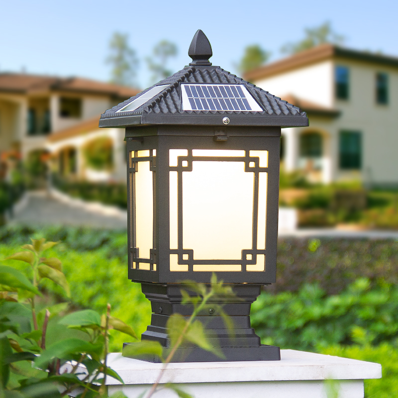 Solar pillar lamp Outdoor garden lamp Modern Chinese waterproof garden villa door lamp Door post lamp Wall lamp