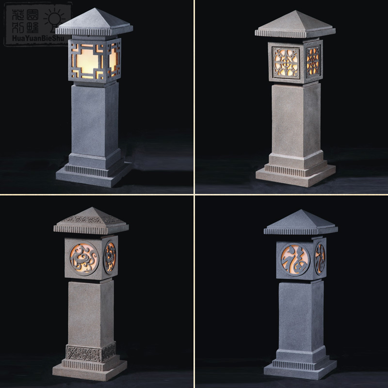 Chinese imitation stone lamp Garden lamp Villa lamp Outdoor outdoor lamp Lawn lamp Garden lamp Carved window grille Dragon and Phoenix blessing