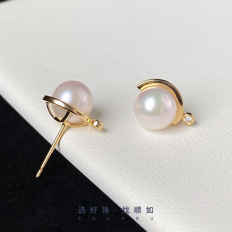 顺如珍珠Akoya海水珍珠耳钉,18K金镶钻半圆款,优雅气质女神必备!💍-耳饰-淘宝好物网