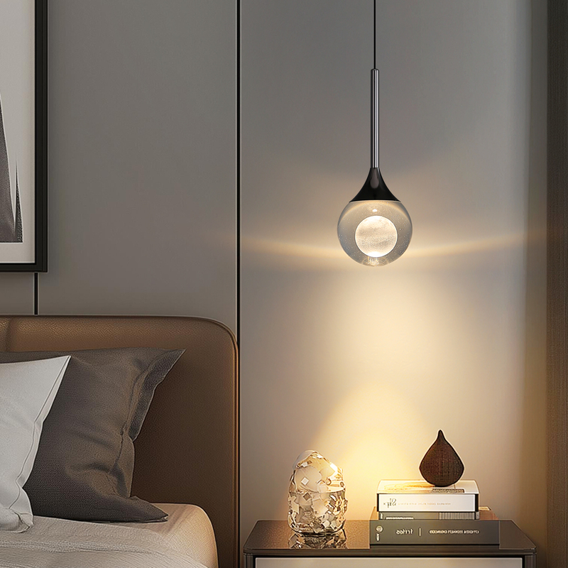 Bedside Pendant Light with Hand-Sweep Height Adjustment, Simple and Creative Moon Design, Modern Italian Light Luxury, Foyer Pendant Light, Master Bedroom Pendant Light