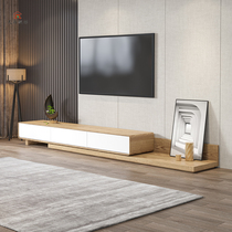 Nordic TV cabinet coffee table combination Modern minimalist TV cabinet retractable Walnut color small apartment floor cabinet