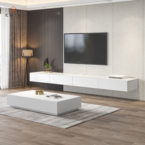 Modern minimalist hanging all solid wood TV cabinet coffee table combination large and small apartment white wall hanging hanging TV cabinet