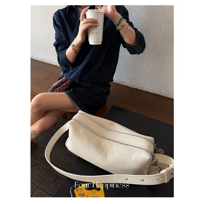 Sixi Handmade·【Amsterdam Adventure】Leather Double Zipper Pen Case Bag Commuting Crossbody Bag Fh01 Sixi Handmade·【Amsterdam Adventure】Leather Double Zipper Pen Case Bag Commuting Crossbody Bag Fh01
