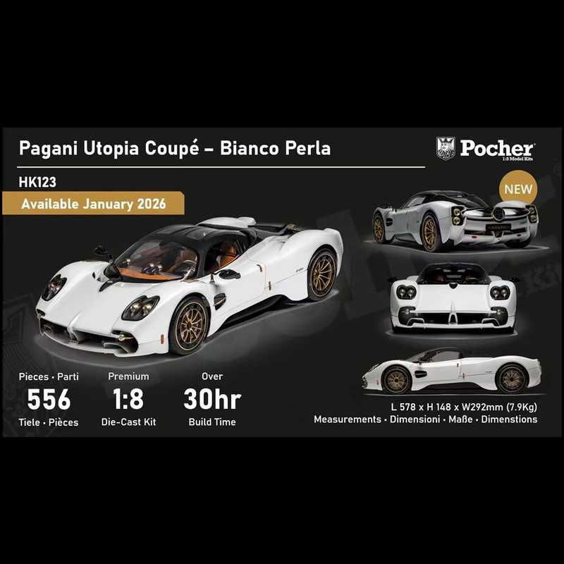 Pocher 1:8 Pagani Utopia Pearl White Large Scale Assembly Version Alloy Car Model