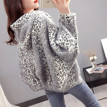 BAO WEN imitation mink fleece coat womens short spring and autumn wild 2021 new womens sweater knitted cardigan