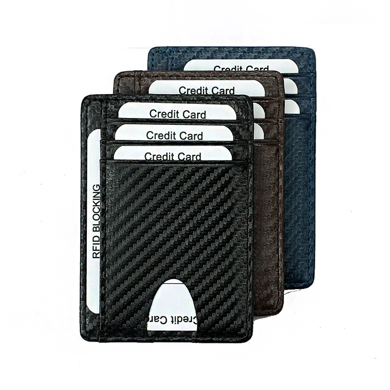 Carpack a piece of male ultra-thin upscale carbon fiber grain small theft protection brush genuine leather card holder with small and multiple screens