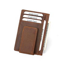 Leather retro Crazy Horse leather mens card bag one piece of gold clip head layer cowhide multi-function card clip wallet