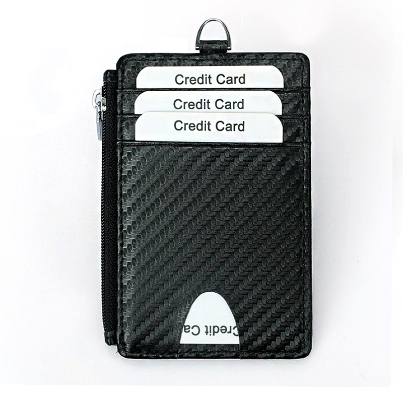 Card Bag Men Ultra Slim Upmarket New Rfid Carbon Fiber Print Multifunction Multi-Position Pull Chain Zero Wallet Cutting Sleeve