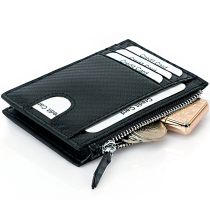 Card bag coin wallet integrated rfid zipper mens carbon fiber grain leather multifunctional multi-card position anti-theft brush large capacity
