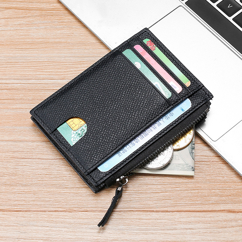 rfid genuine leather men's card clip high-end cow leather cutting sleeve pull chain large capacity lady multi-position card bag zero money bag