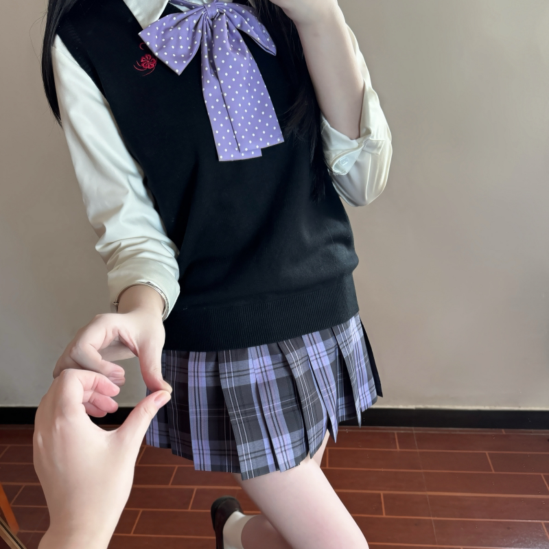 Kagayaki Original Jk [Purple Acacia Cotton] Purple and Black Color-Blocking White-Enhancing Student Plaid Autumn Short Skirt Half Skirt