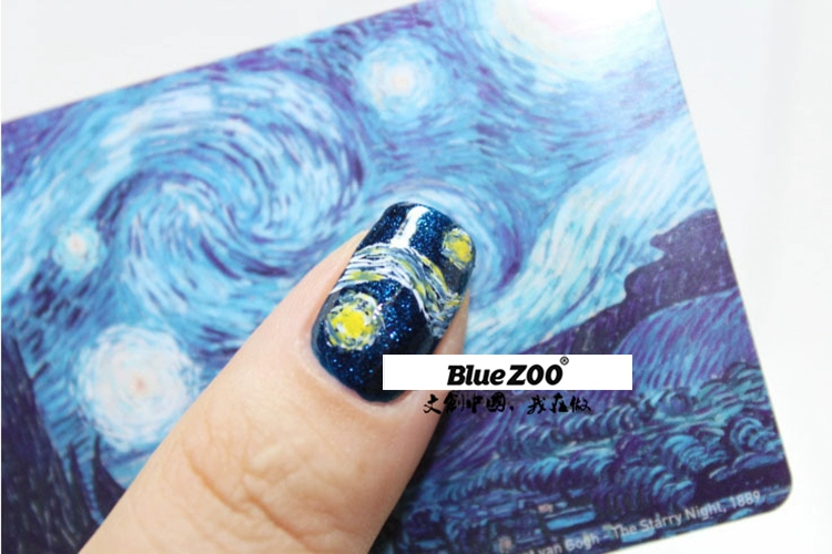 QJ Van Goghs Starry New Nail Ba Lan Trang điểm Full Sticker Hoa 14 Sticker Với Long lanh - Sơn móng tay / Móng tay và móng chân