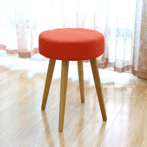 Japan-style solid wood cloth art stool High footstool changing shoes stool wooden bottom foot full oak wood non-woven stool surface Leisure stool