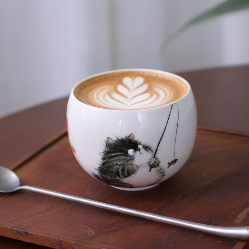 Jingdezhen Exquisite Ceramic Underglaze Hand-Painted Kitten Handmade Vintage Coffee Mug Gift Cup