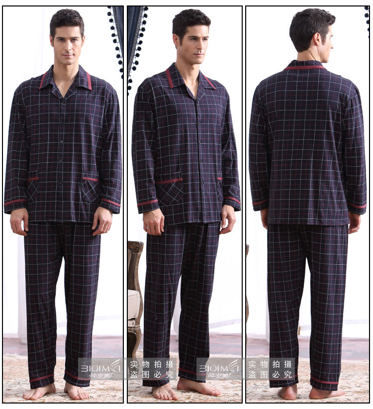 Mùa xuân và mùa thu đồ ngủ nam cotton dài tay XL mùa thu và mùa đông mẫu cotton trung niên nam phục vụ nhà bộ mặc nhà