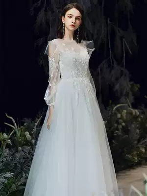 Wedding dress 2021 new bride main wedding dress long sleeve light wedding dress small dress go out gauze small man welcome yarn winter