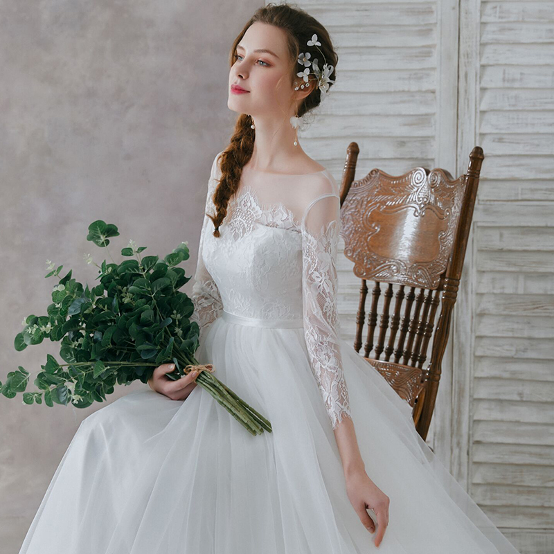 Wedding 2020 mới trắng cô dâu đám cưới đám cưới nhẹ chiếc váy Sen đơn giản lữ đoàn bắn siêu cổ tích mỏng ra tiếng Pháp của chiếc váy