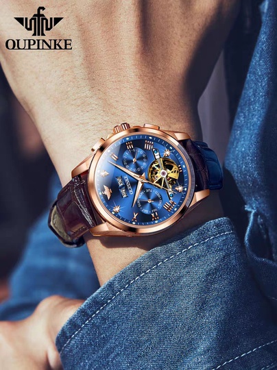 Montre pour hommes de marque suisse véritable creux affaires multi-fonction tourbillon montre à la mode en cuir véritable cadeau