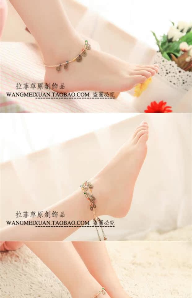 Danh lam thắng cảnh quốc gia Chúc cỏ tình yêu Cỏ may mắn Handmade Đồng tiền Cổ điển Vòng tay bằng đồng cổ vòng chân titin ko gỉ