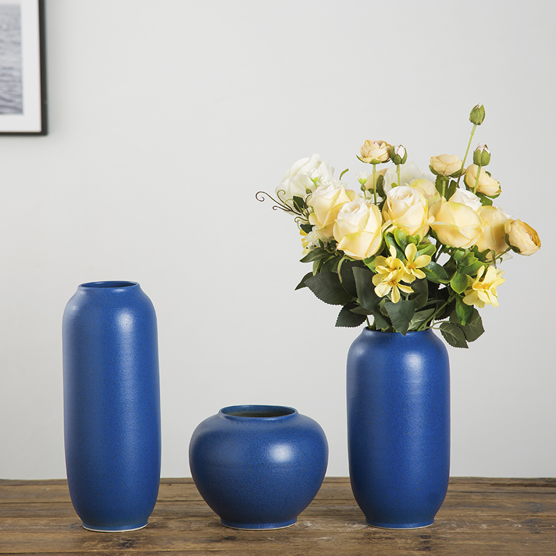 Bedside Dried Flower Vase, Bedroom, Living Room, Simple Pure Blue Desktop Decoration, Modern Dining Table Vase, Jingdezhen