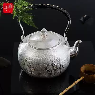 Fine workshop silver pot Sterling silver 9999 kettle Teapot Japanese handmade tea set Crane drama autumn