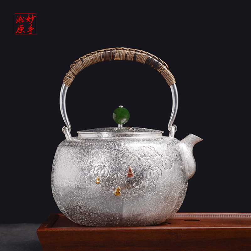 Wonderful hand Songyuan silver pot sterling silver 9999 kettle pure hand boiled water silver pot tea tea set