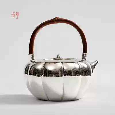 Fine workshop pure handmade sterling silver silver pot punch a whole pot 9999 Japanese silver pot tea set silver kettle