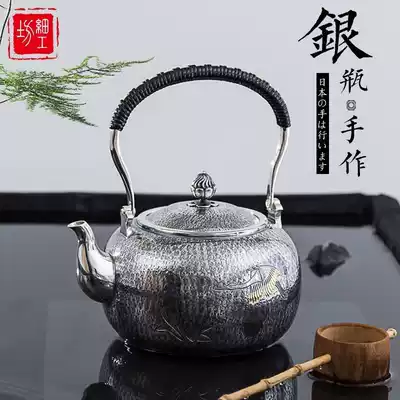 Fine workshop silver pot Japanese handmade silver pot Sterling silver 9999 kettle Teapot Crane play autumn-Kaoru silver