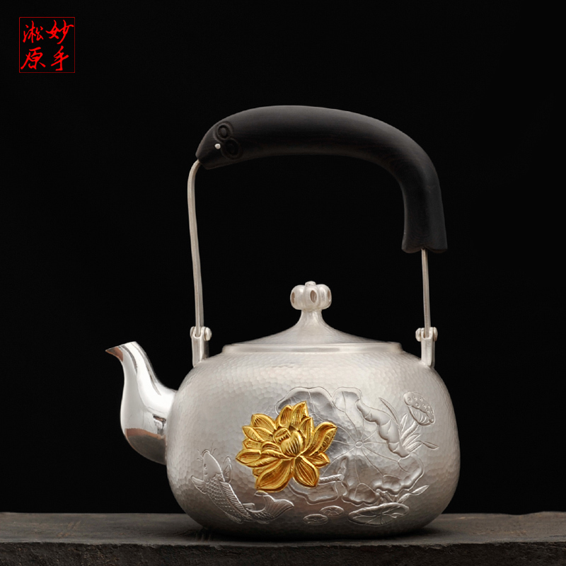 Wonderful hand Songyuan silver pot Japanese handmade silver pot Sterling silver 9999 kettle Teapot Silver tea set Silver kettle